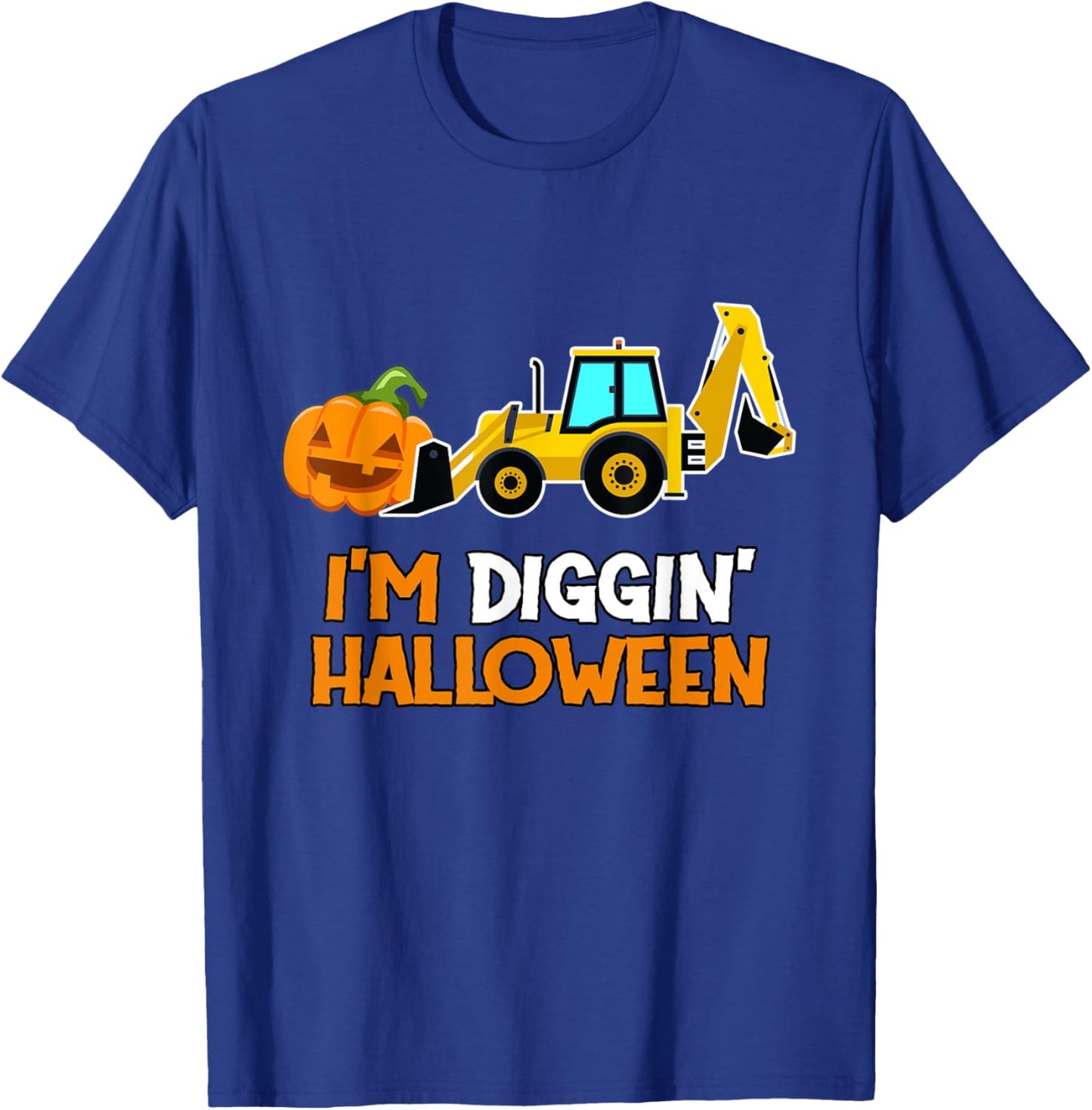 Kids Boys Backhoe Diggin Halloween Toddler Pumpkin Tractor T-Shirt - T-Shirt | Royal