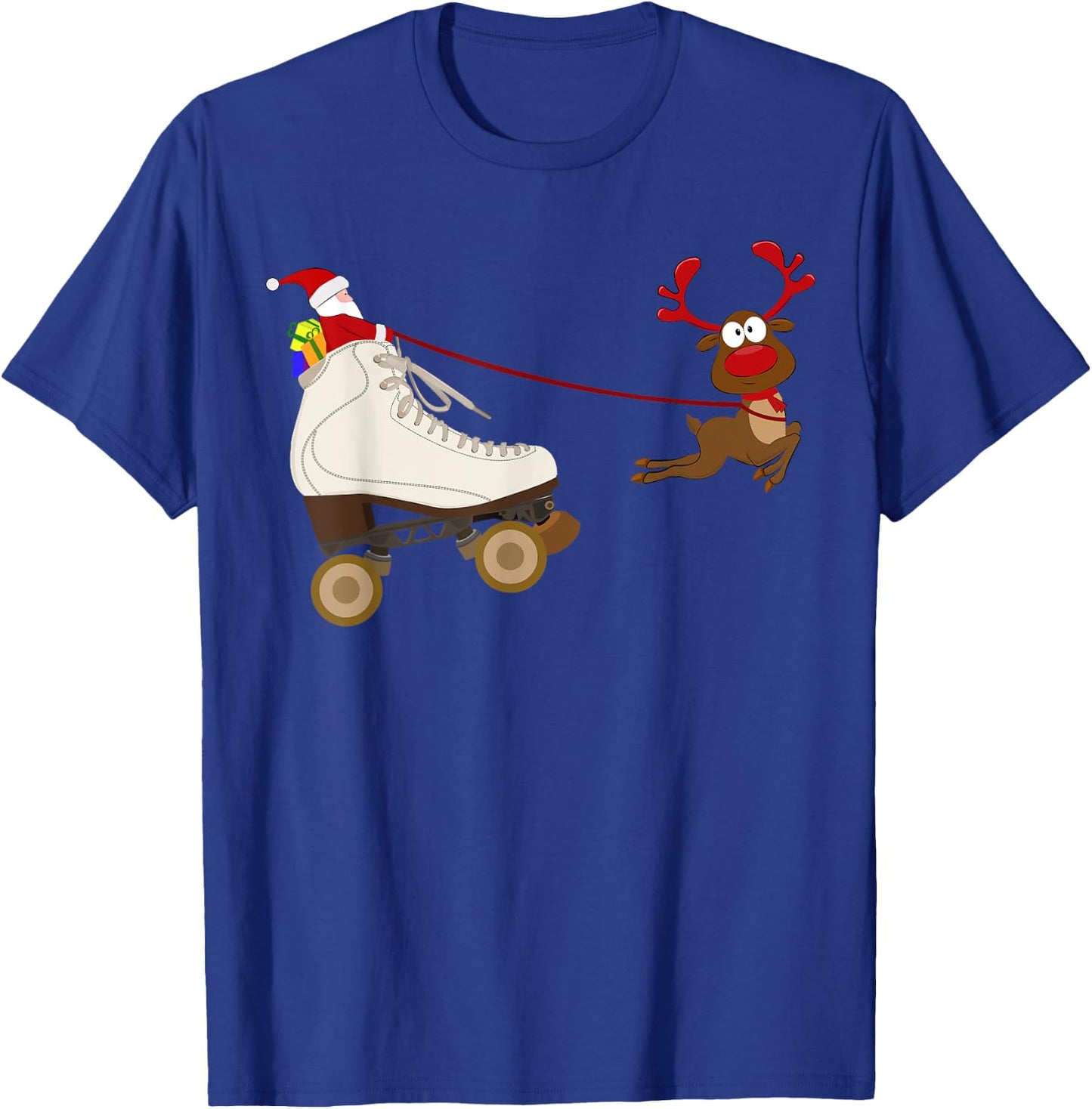 Santa In A Christmas Roller Skate Sleigh Skating Festive T-Shirt - T-Shirt | Royal