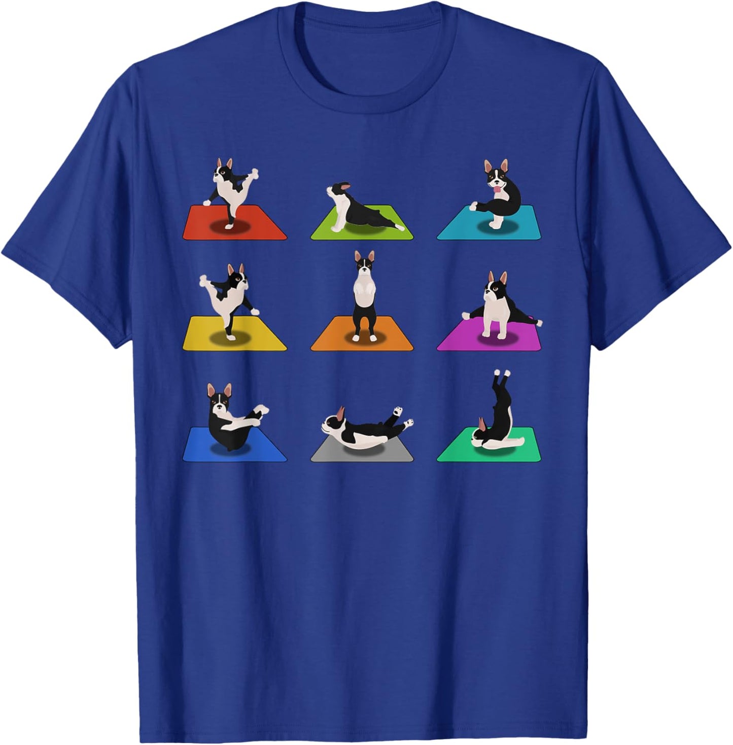 Funny Boston Terriers Yoga Asana Pose and Meditation T-Shirt - T-Shirt | Royal