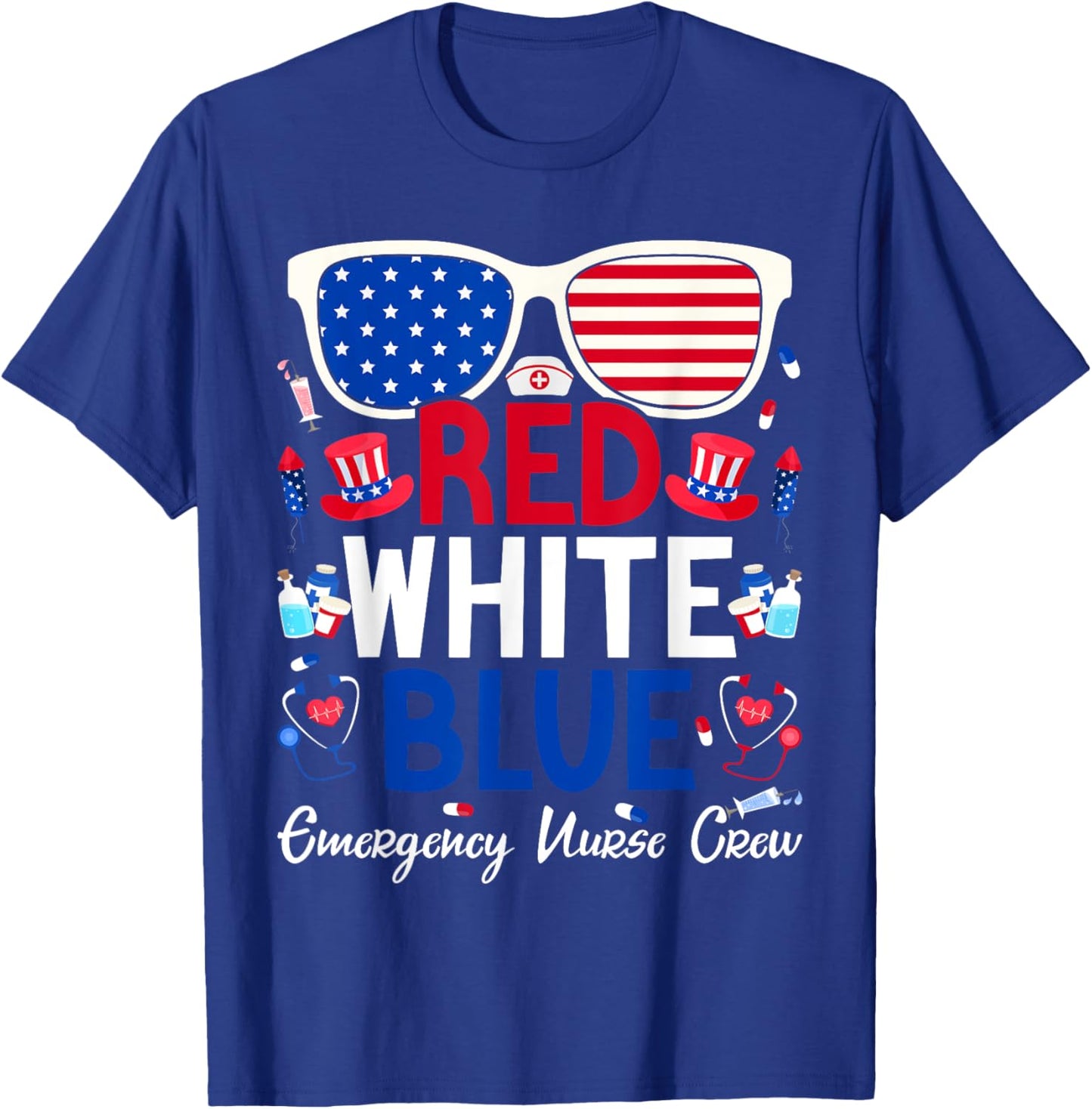 Nurse July 4th Red White Blue Emergency Nurse Crew Patriotic Men T-Shirt - T-Shirt | Royal