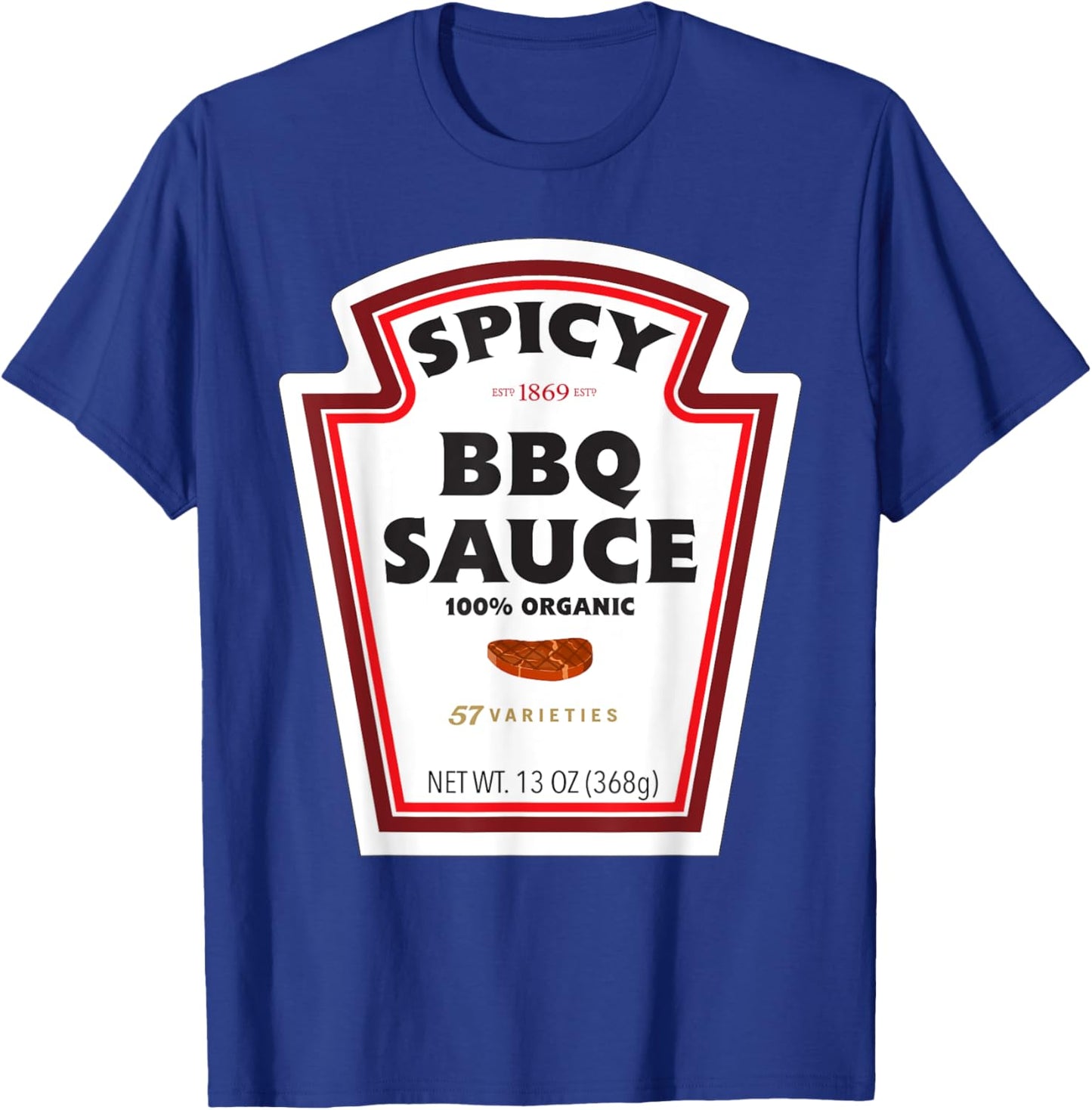 Spicy BBQ Sauce Bottle Label Funny Halloween Costume Outfit T-Shirt - T-Shirt | Royal