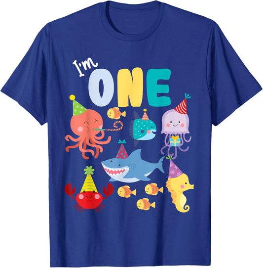 Cute Sea Animals Ocean Creatures Party 1st Birthday I'm One T-Shirt - T-Shirt | Royal
