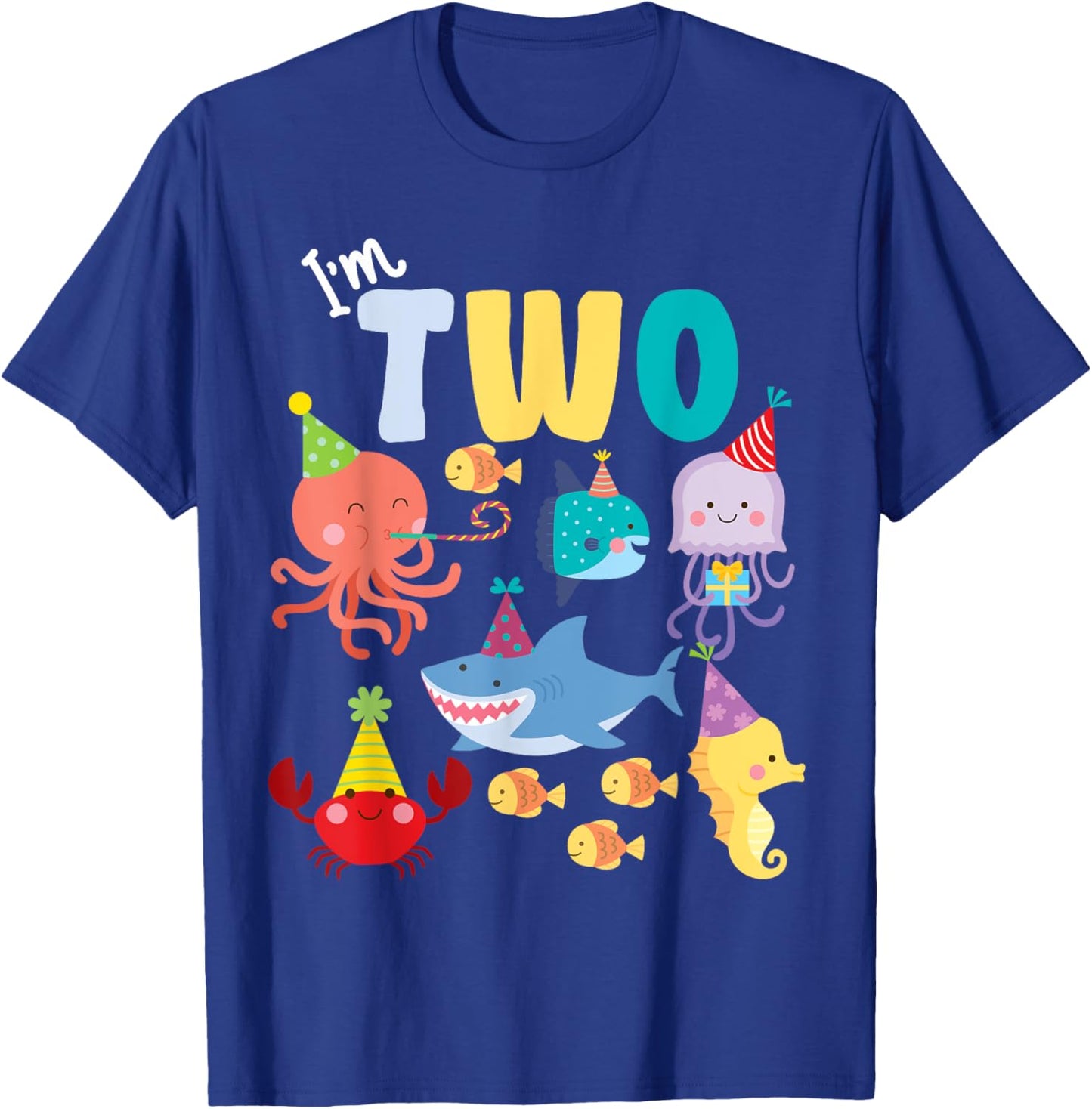 Cute Sea Animals Ocean Creatures Party 2nd Birthday I'm Two T-Shirt - T-Shirt | Royal