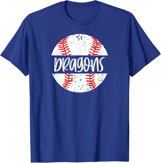 Dragons Baseball Team Mascot School Spirit Game Day T-Shirt - T-Shirt | Royal