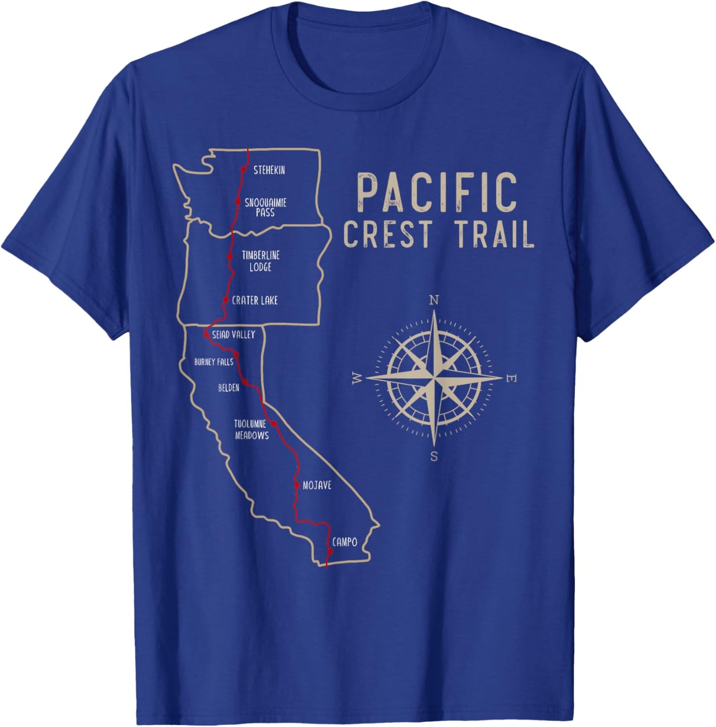 PCT - Pacific Crest Trail Hiking Map T-Shirt - T-Shirt | Royal