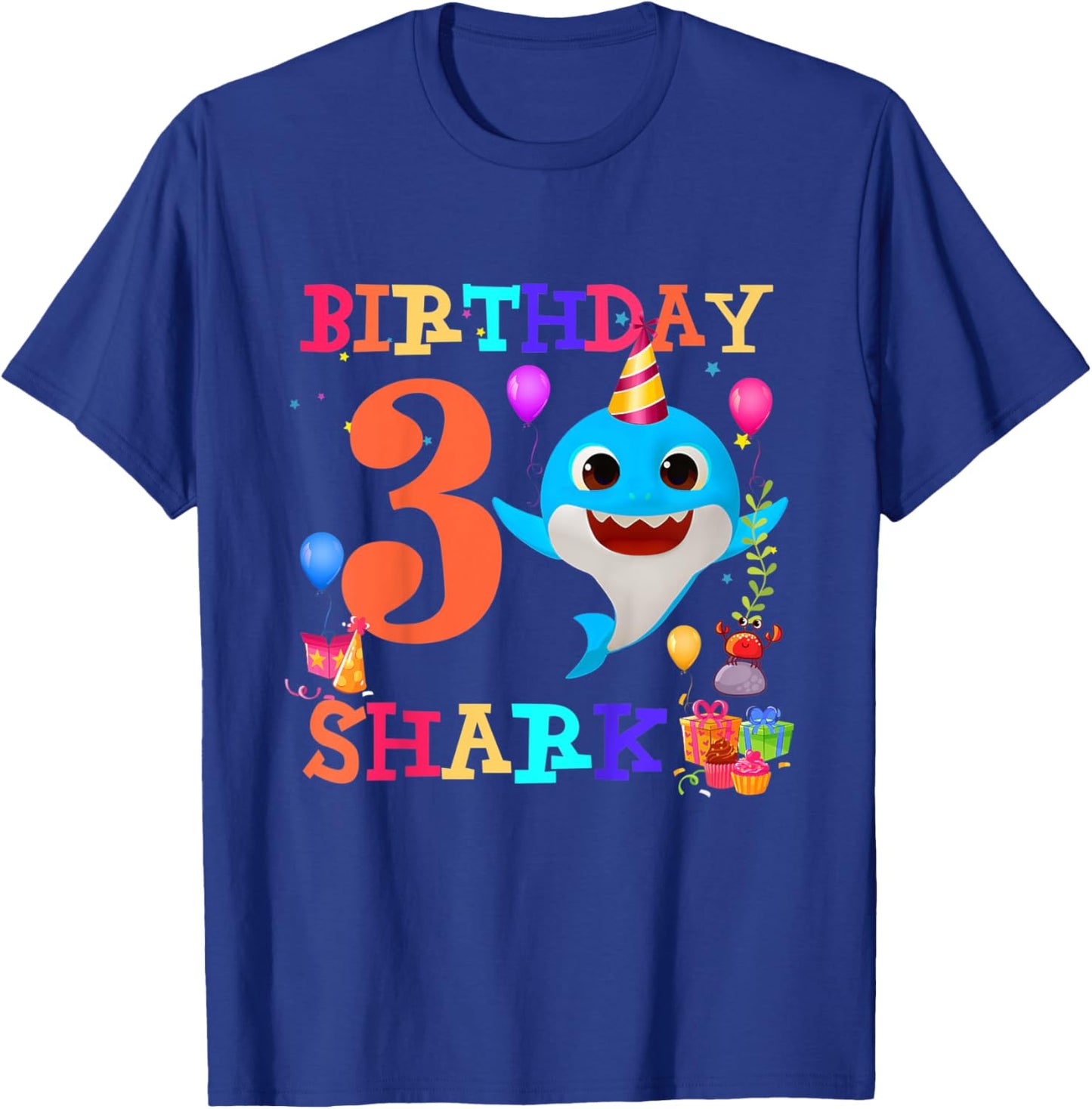Kids 3 Year Old 3rd Birthday Shark Boys girls Toddlers Kids T-Shirt - T-Shirt | Royal