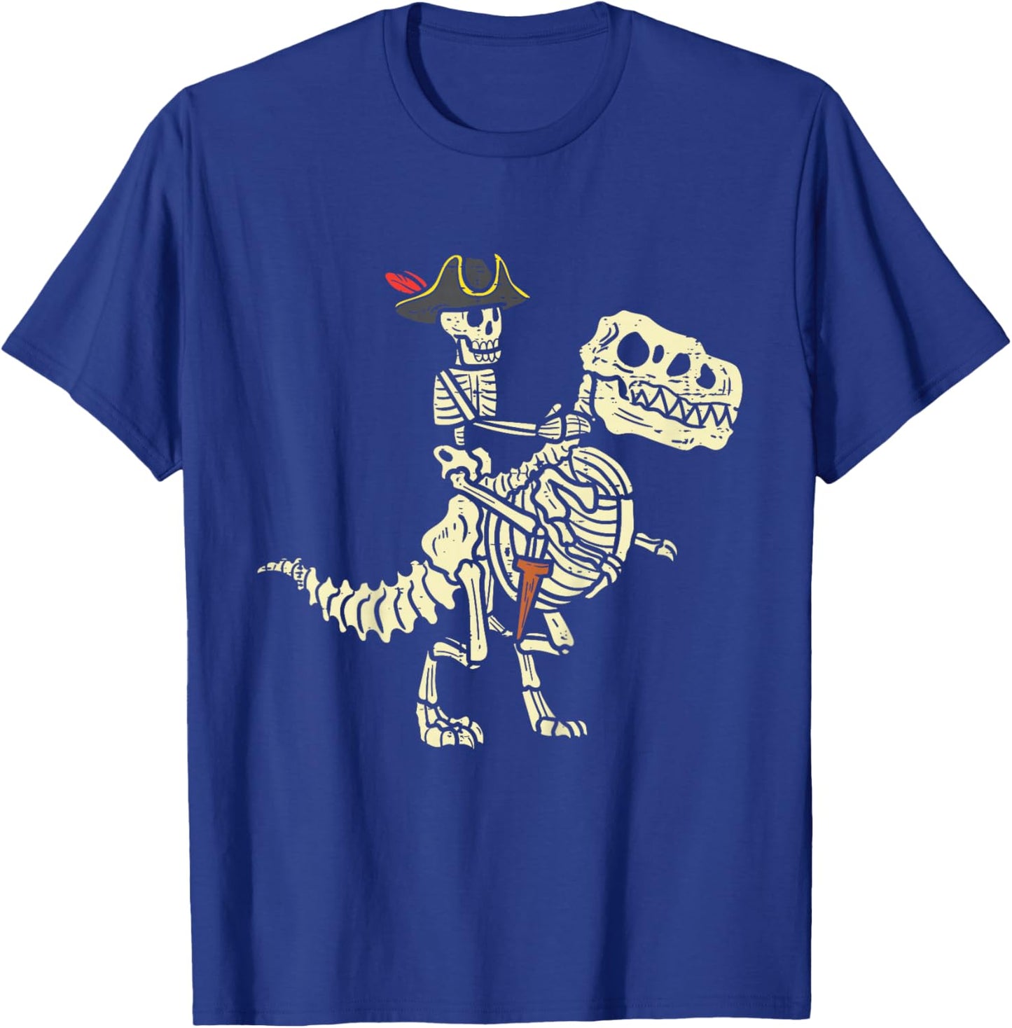 Kids Skeleton Pirate On Trex Halloween Dinosaur Toddler Boys Kids T-Shirt - T-Shirt | Royal