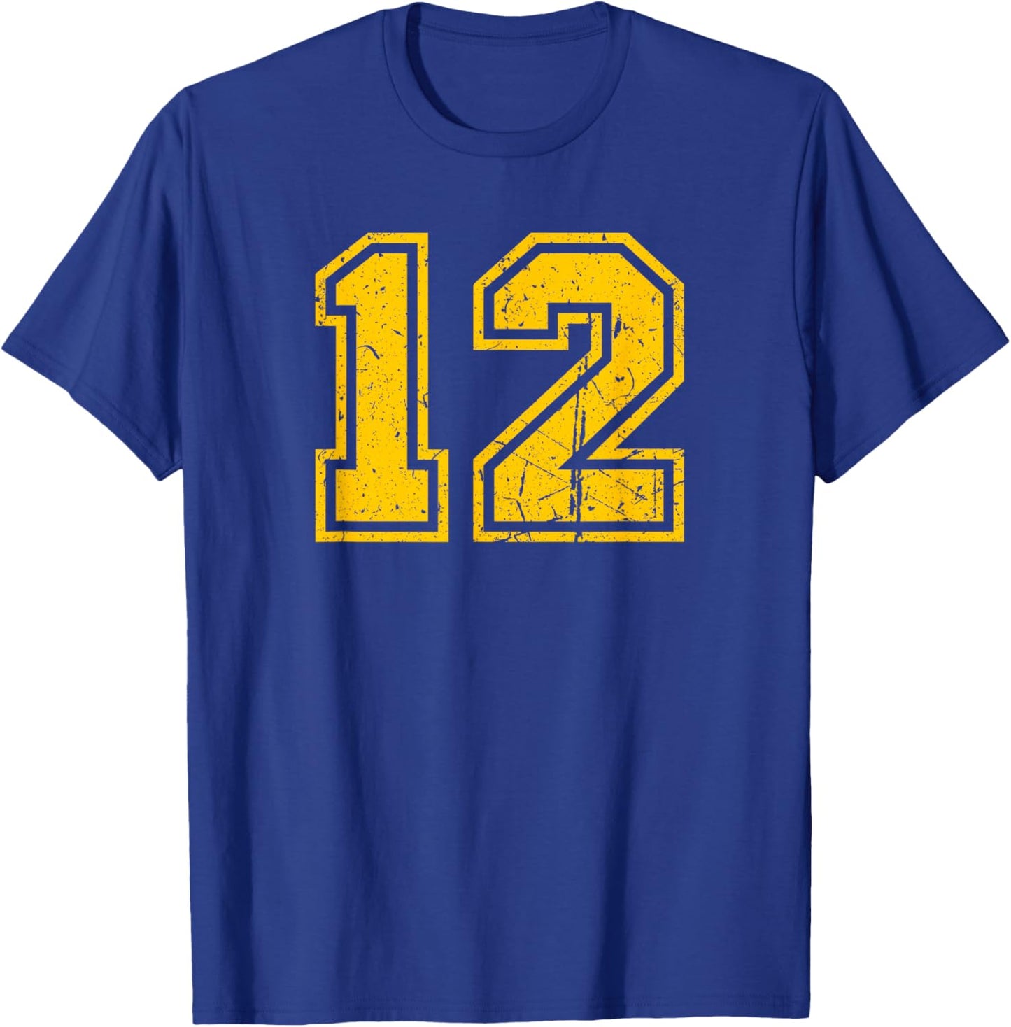 Number #12 Sport Yellow Vintage Number T-Shirt - T-Shirt | Royal