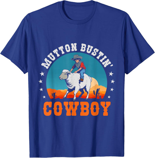Mutton Busting Cowboy Sheep Riding Mutton Buster Youth Rodeo T-Shirt - T-Shirt | Royal