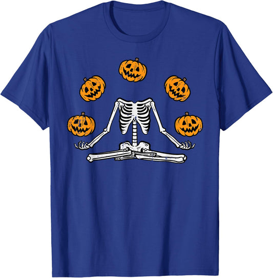 Halloween Skeleton Juggling Pumpkins Costume Men Women Kids T-Shirt - T-Shirt | Royal