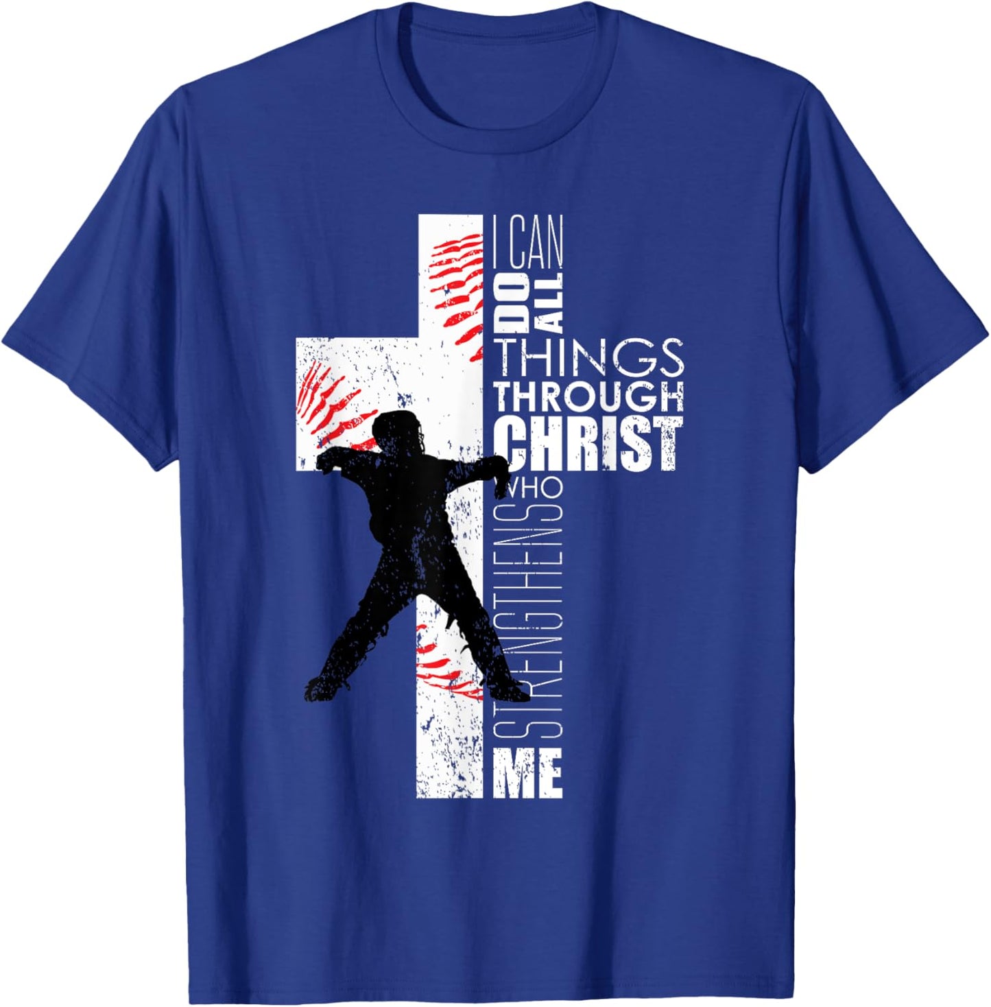 Christian Philippians 4:13 Kids Boys Cross Baseball Catcher T-Shirt - T-Shirt | Royal