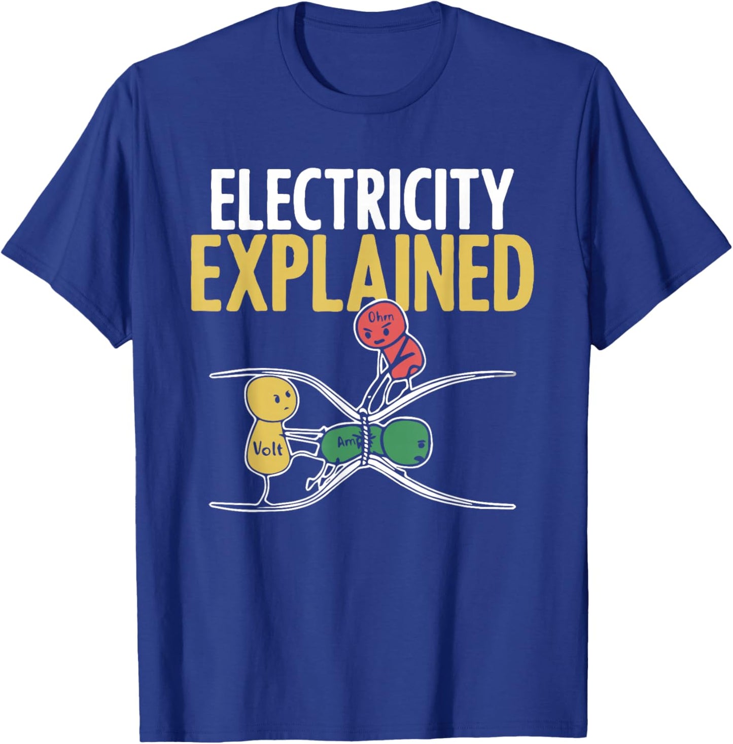 Electricity Explained Illustration Electrician Teacher Nerd T-Shirt - T-Shirt | Royal