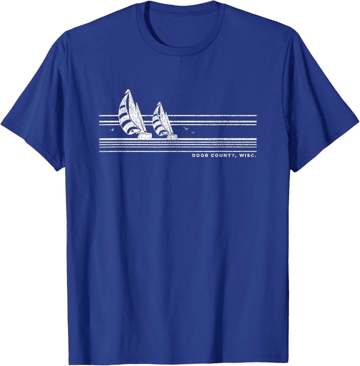Door County WI Vintage Sailing 70s Nautical Sailboat T-Shirt - T-Shirt | Royal