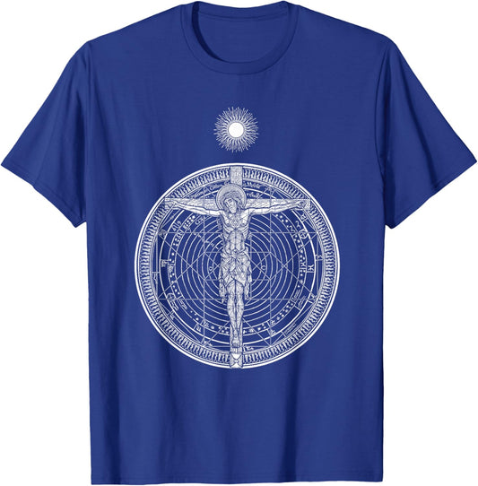 CRUCIFIXION Hypercube Cosmic Christ Crucifix Mandala Sun God T-Shirt - T-Shirt | Royal