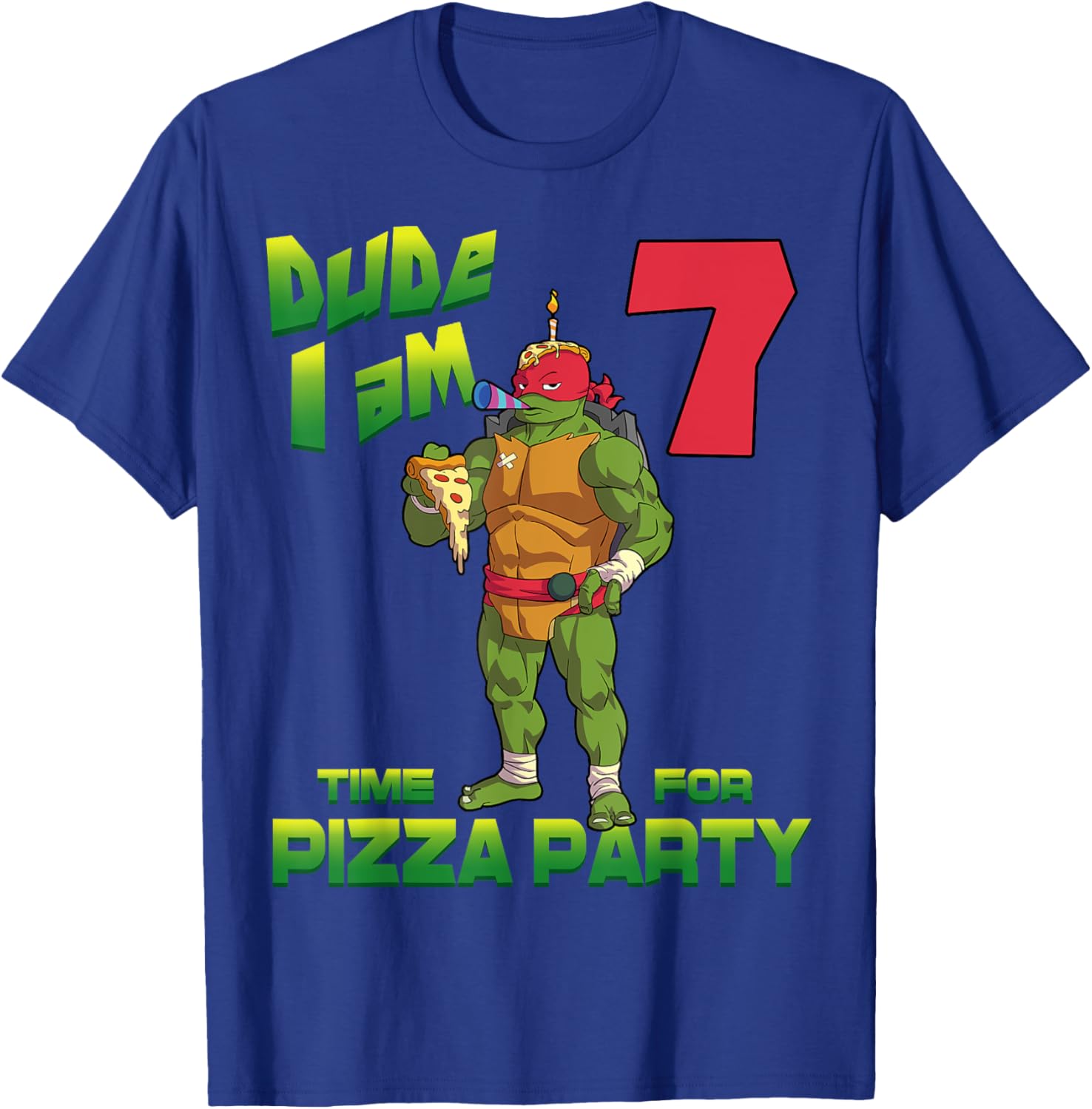 Mademark x Teenage Mutant Ninja Turtles - Dude I am 7 Years Old Raphael Pizza Birthday Party T-Shirt - T-Shirt | Royal