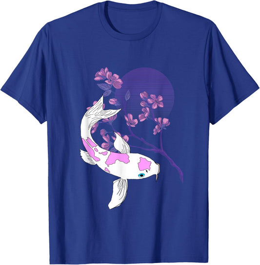 Koi Japanese Koi Carp Full Moon Cherry Blossom Nishikigoi T-Shirt - T-Shirt | Royal