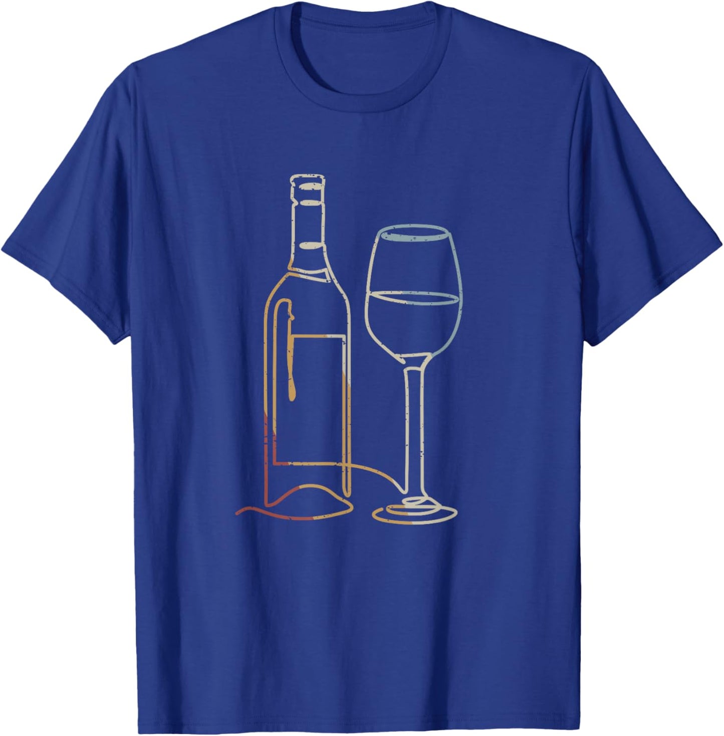 Wine Bottle Glass Line Art Retro Style Vintage T-Shirt - T-Shirt | Royal