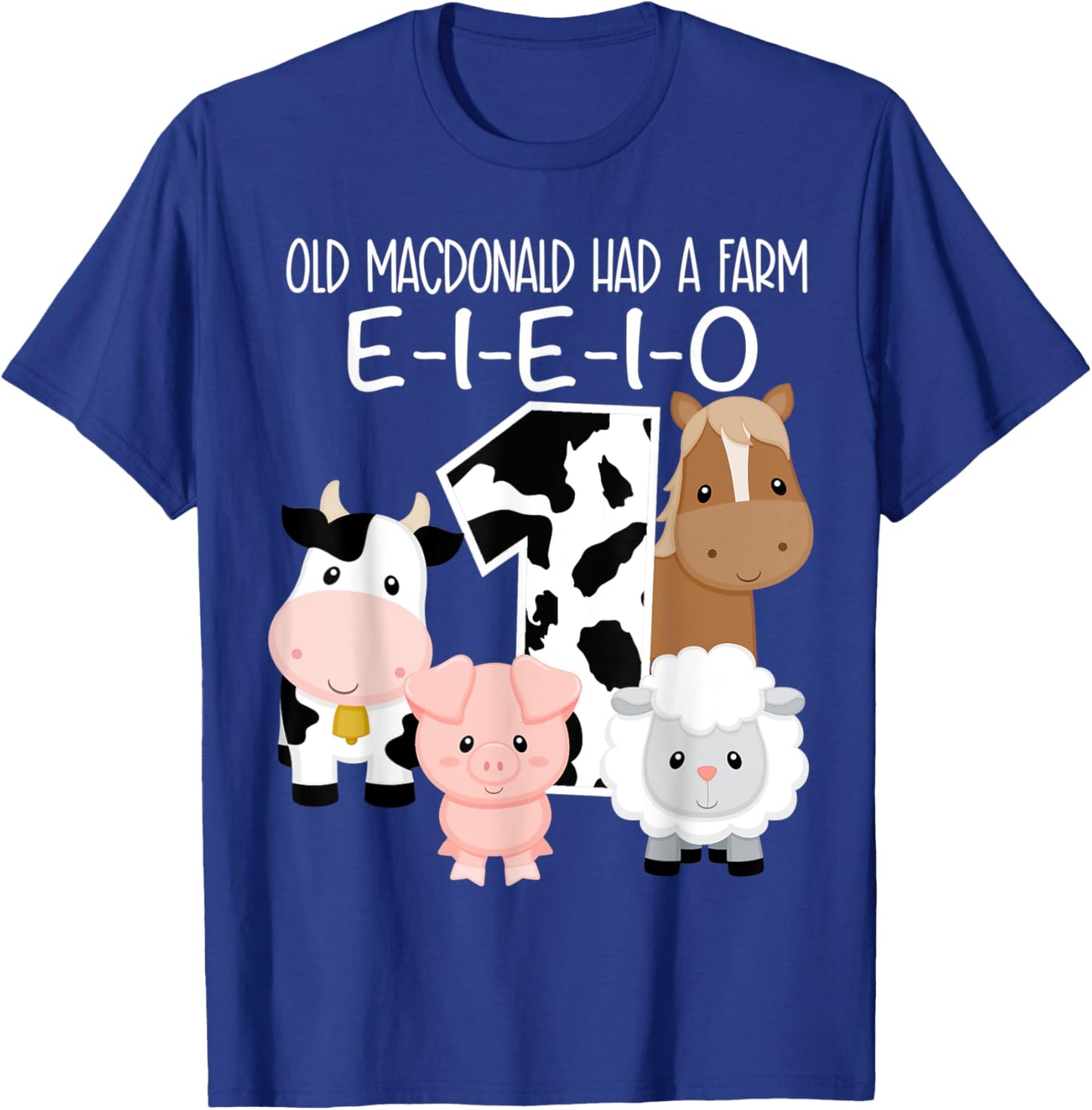 1st Birthday Old MacDonald Farm Theme Birthday Farm Animals T-Shirt - T-Shirt | Royal