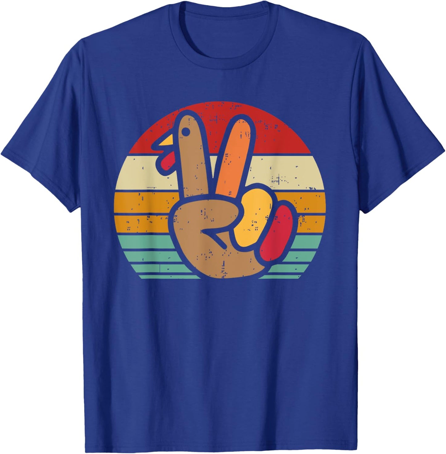 Peace Sign Turkey Hand Thanksgiving Retro Vintage Men Women T-Shirt - T-Shirt | Royal