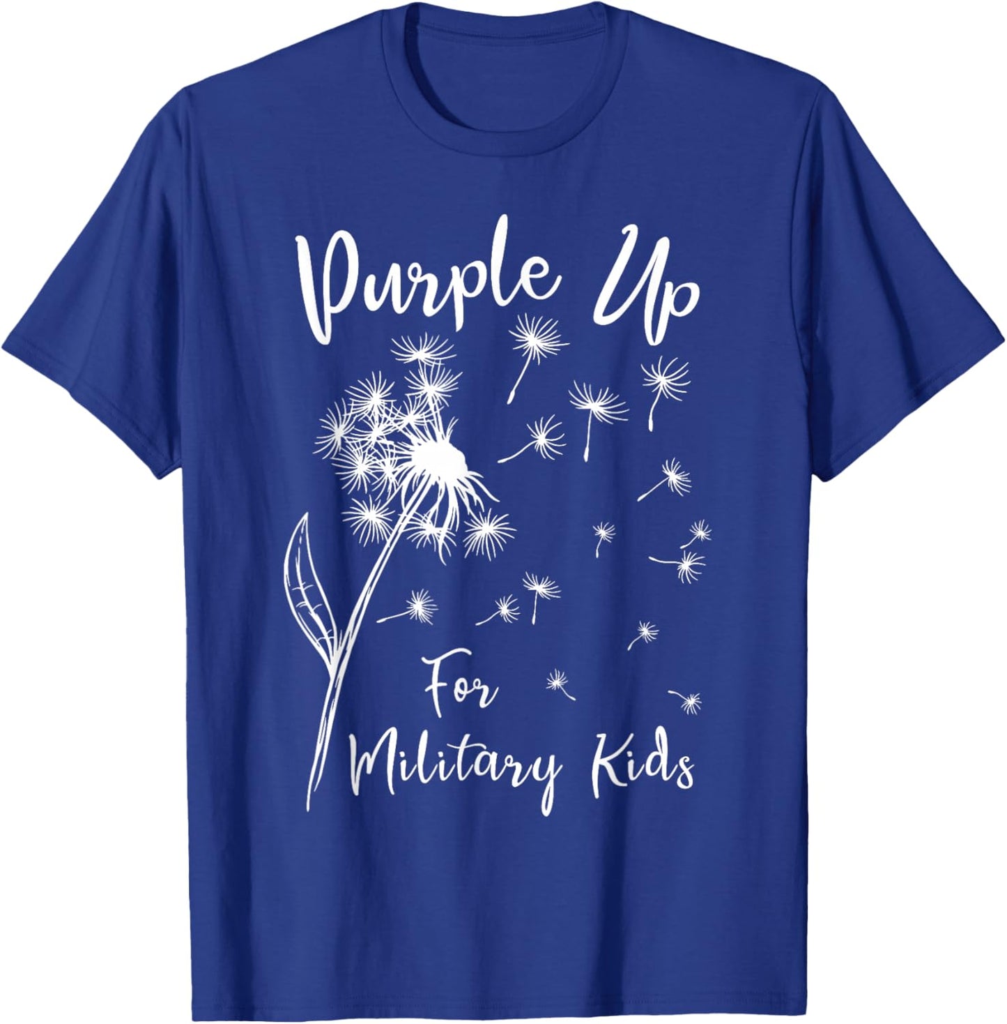 Dandelion Purple Up For Military Kids Army Child Month T-Shirt - T-Shirt | Royal
