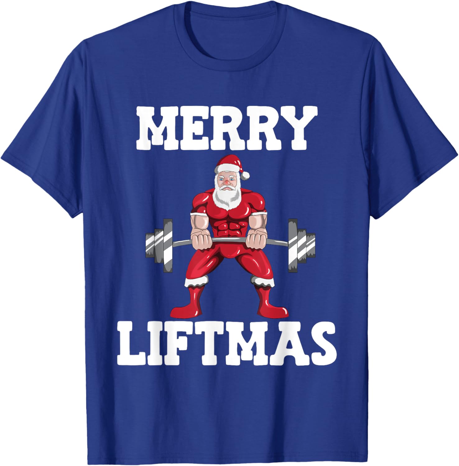 Christmas Santa Claus With Weight Lifter Powerlifting T-Shirt - T-Shirt | Royal