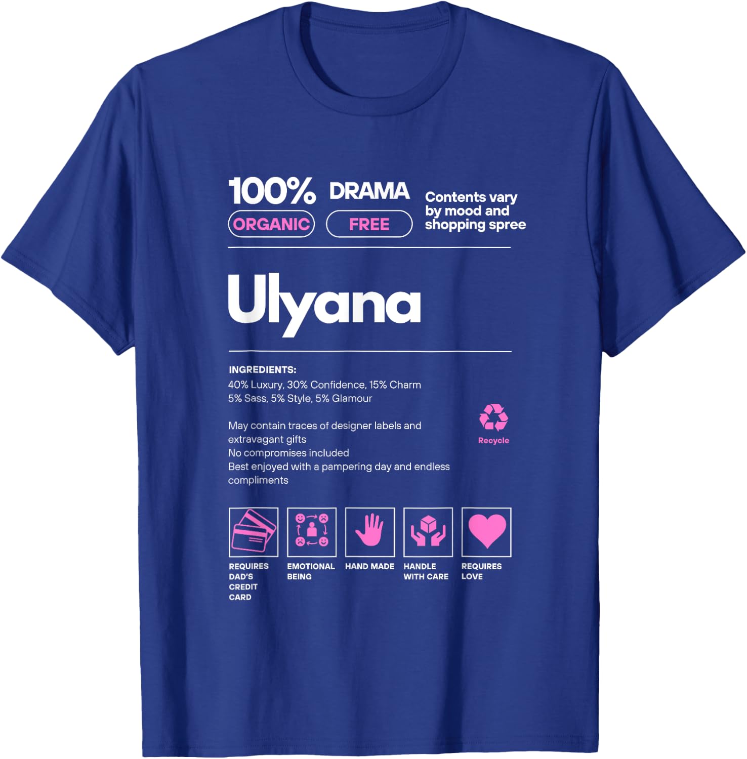 Ulyana Name gift Ulyana Sarcastic Nutrition Facts T-Shirt - T-Shirt | Royal