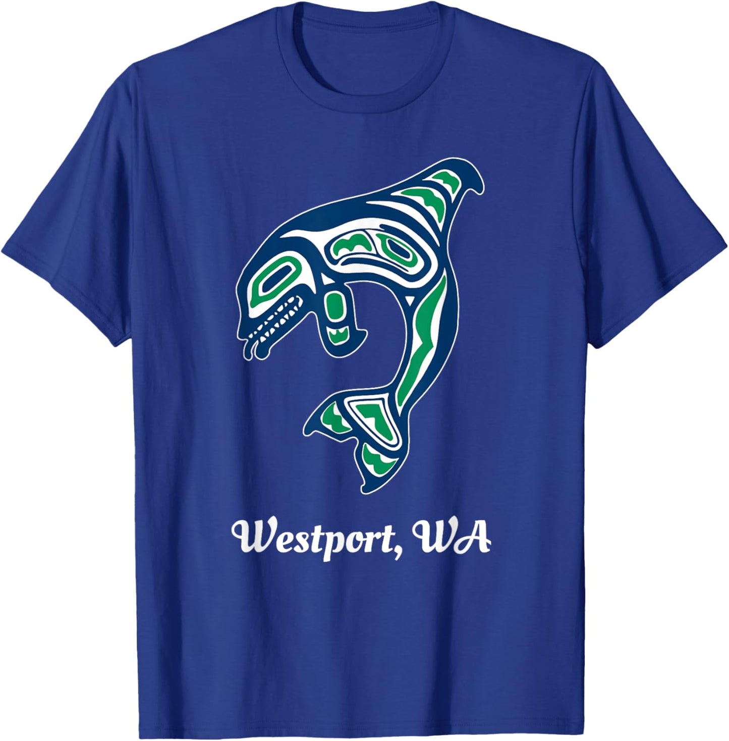 Blue Green Native American Westport WA Orca Killer Whale T-Shirt - T-Shirt | Royal