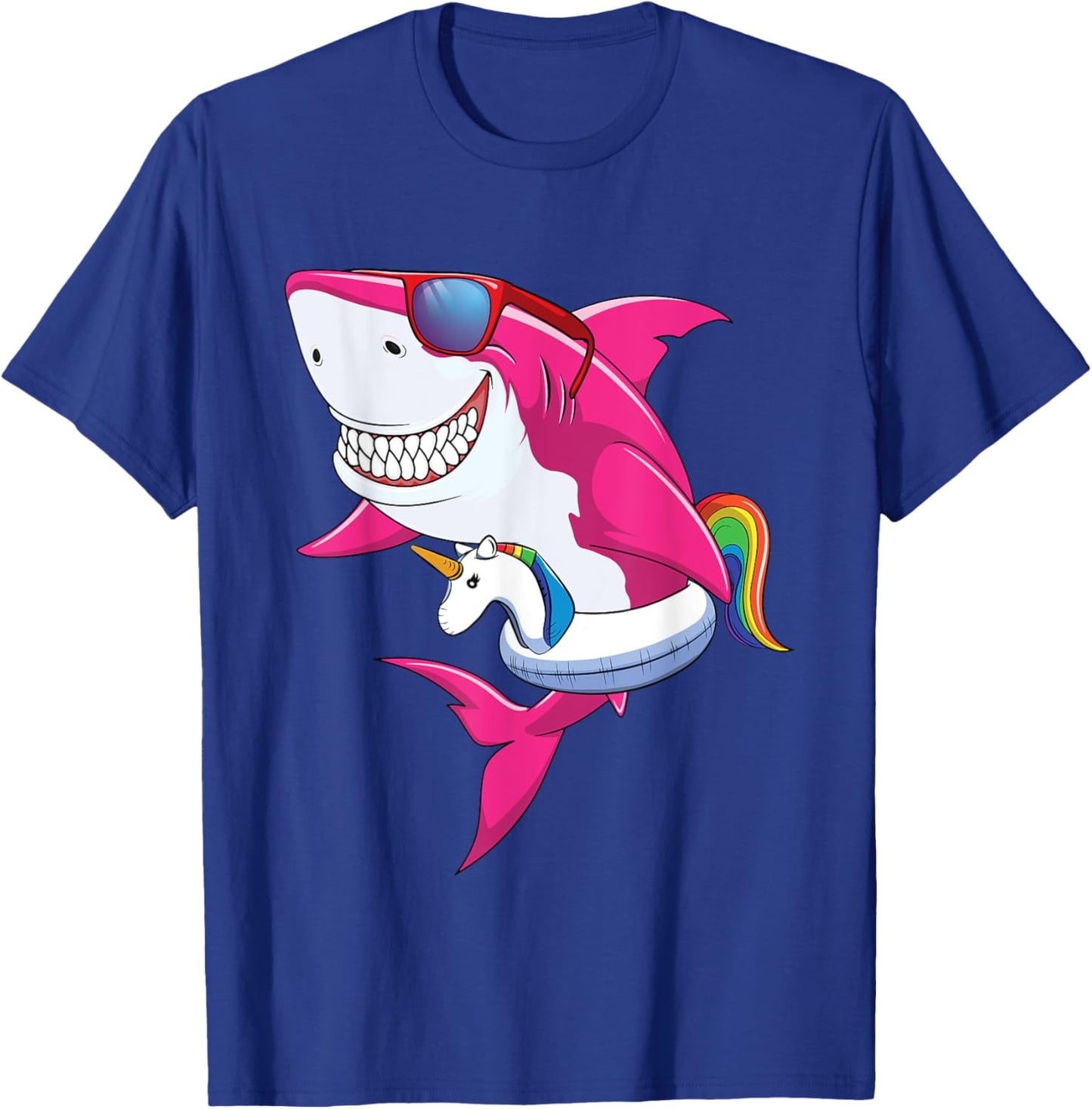Shark Summer Shirt Girls Women Vacation Pool Unicorn & Shark T-Shirt - T-Shirt | Royal