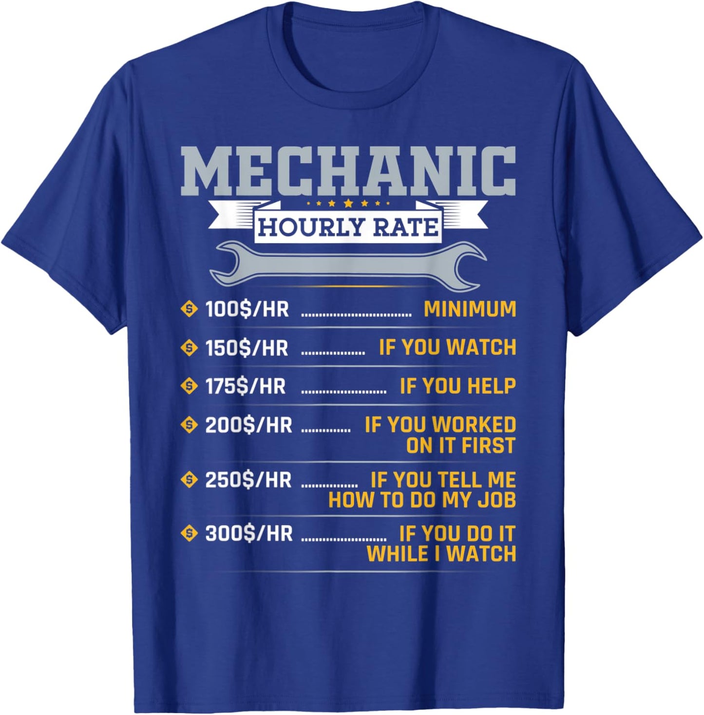 Funny Mechanic Hourly Rate Car Mechanic Car Guy T-Shirt - T-Shirt | Royal