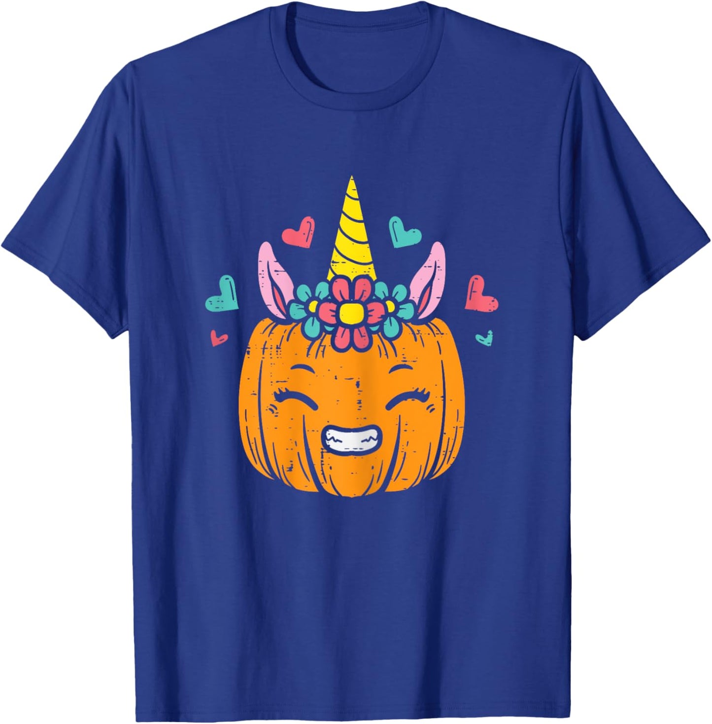 Pumpkin Unicorn Face Cute Halloween Costume Women Girls T-Shirt - T-Shirt | Royal