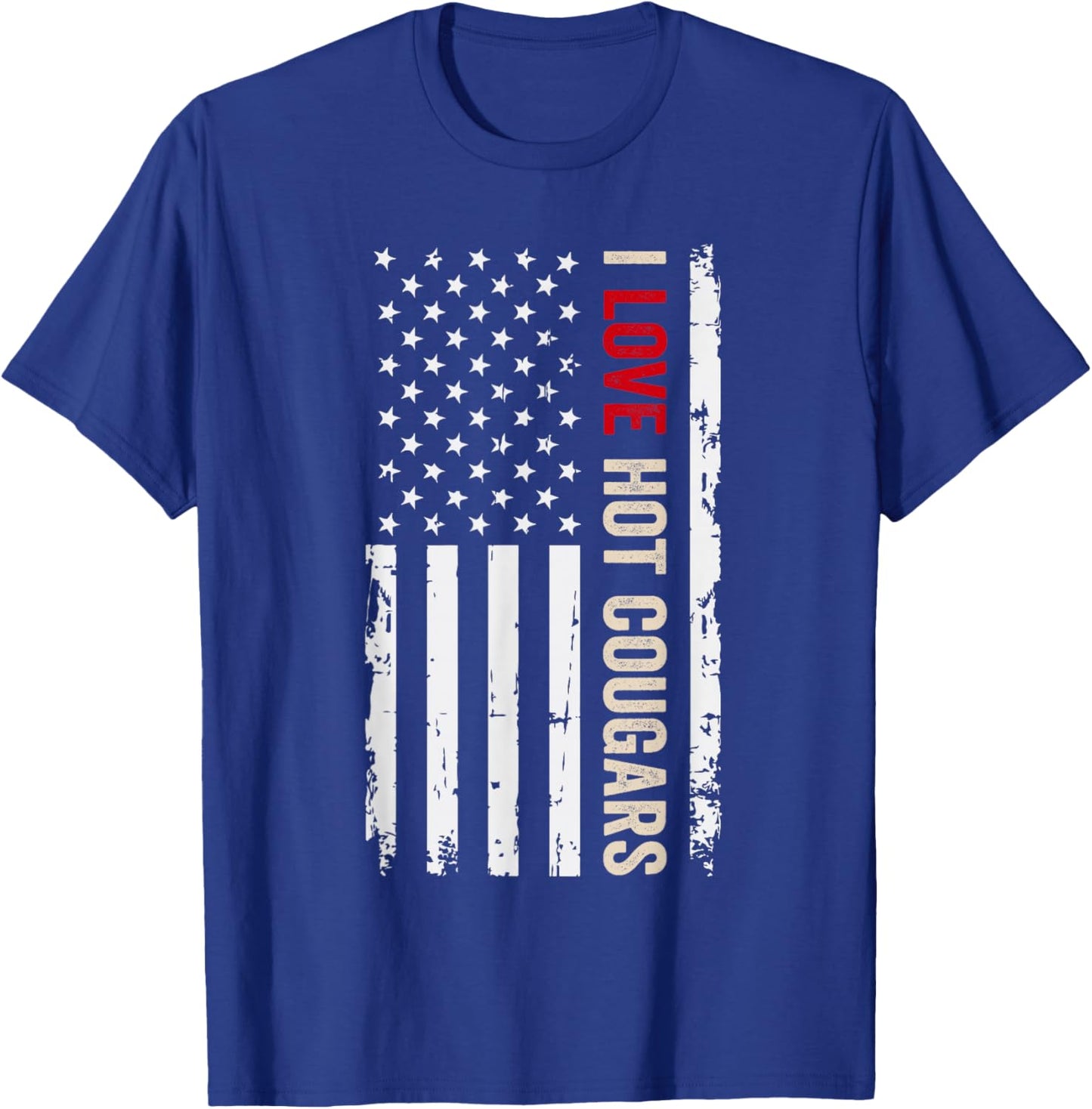 I Love Hot Cougars American USA Flag T-Shirt - T-Shirt | Royal