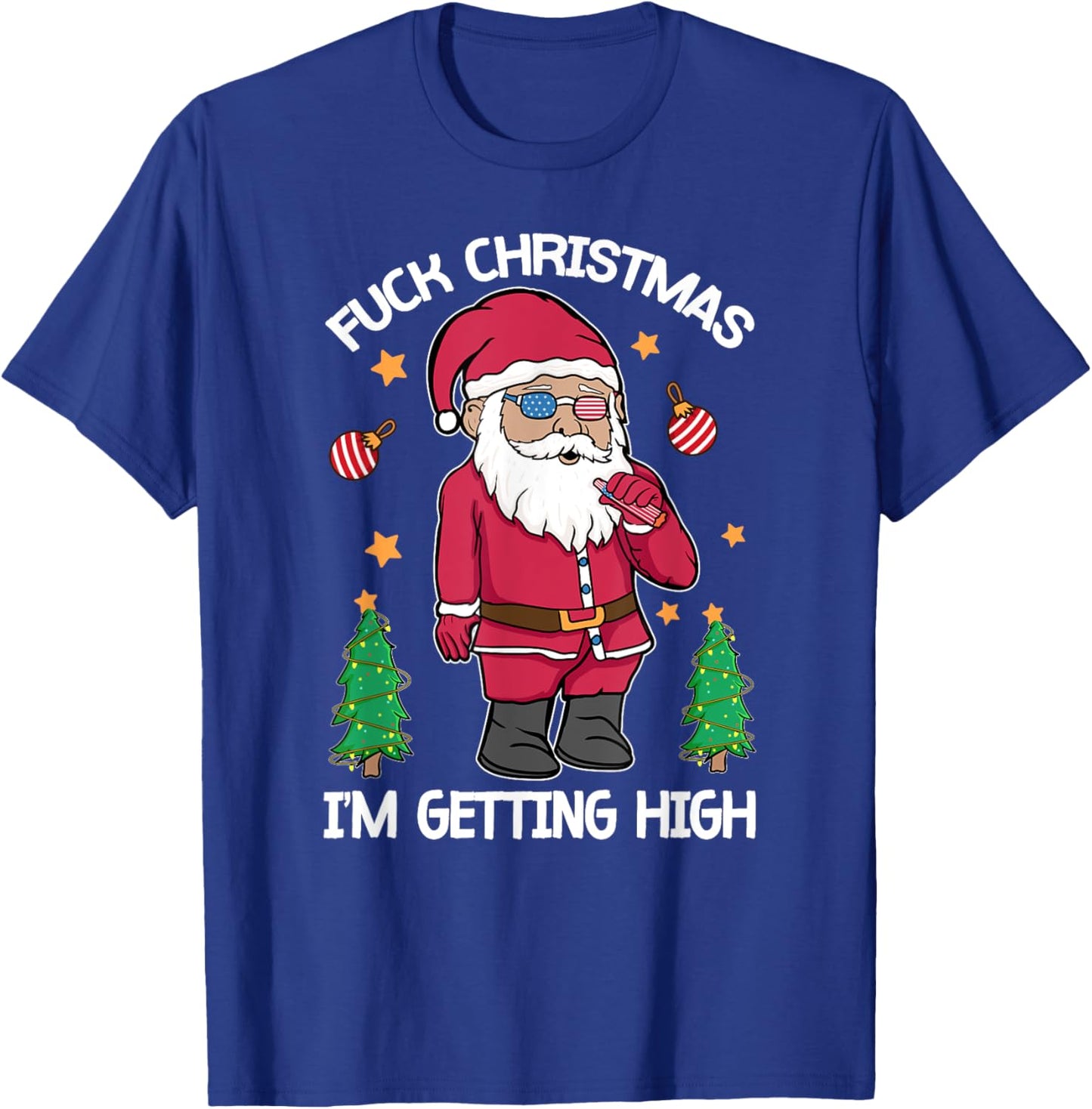 Fuck Christmas Weed Smoking American Gnome Sarcastic Xmas T-Shirt - T-Shirt | Royal