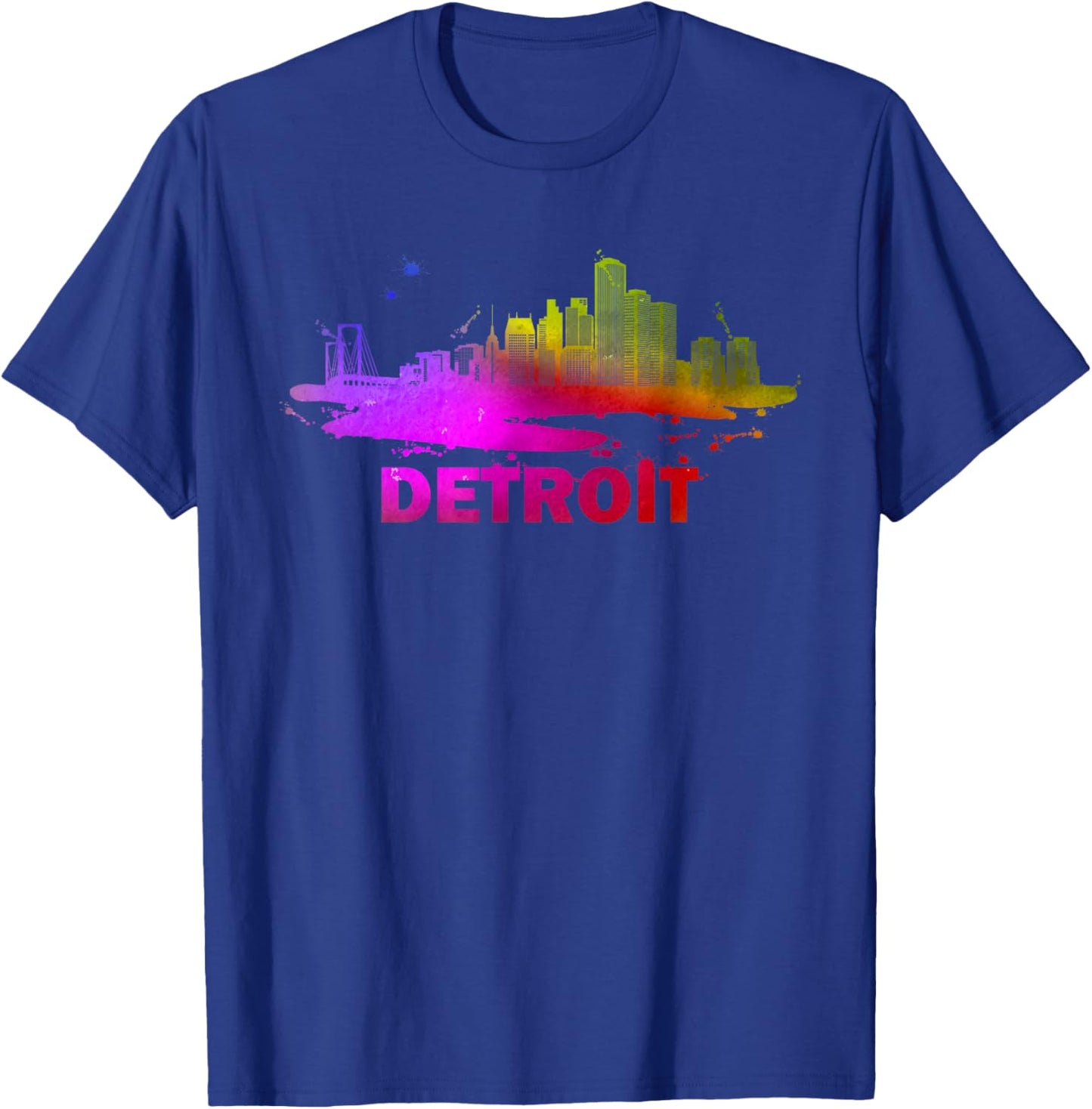 Colorful Detroit Cityscape Souvenir - Detroit Skyline T-Shirt - T-Shirt | Royal