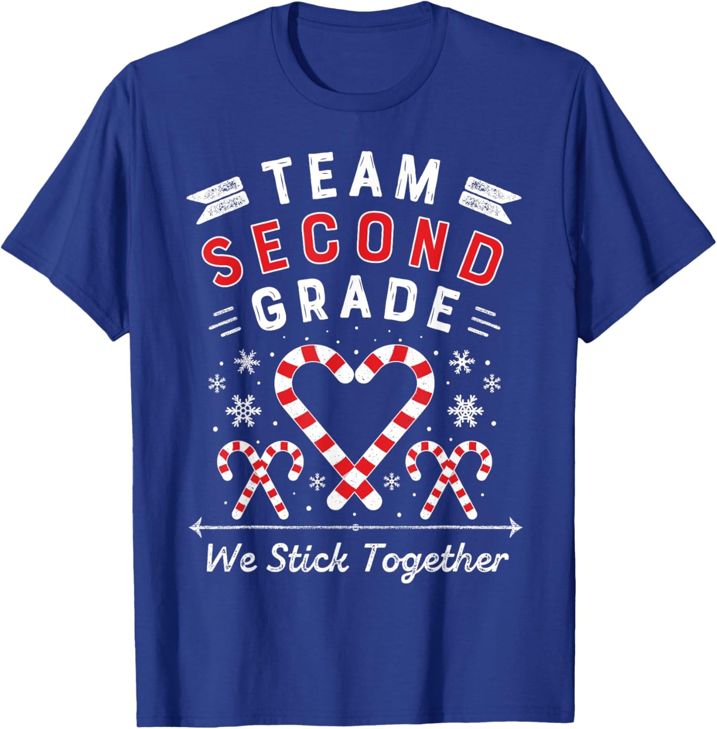 Team Second Grade Christmas Candy Cane Heart | Xmas Teacher Men Women Kids T-Shirt - T-Shirt | Royal
