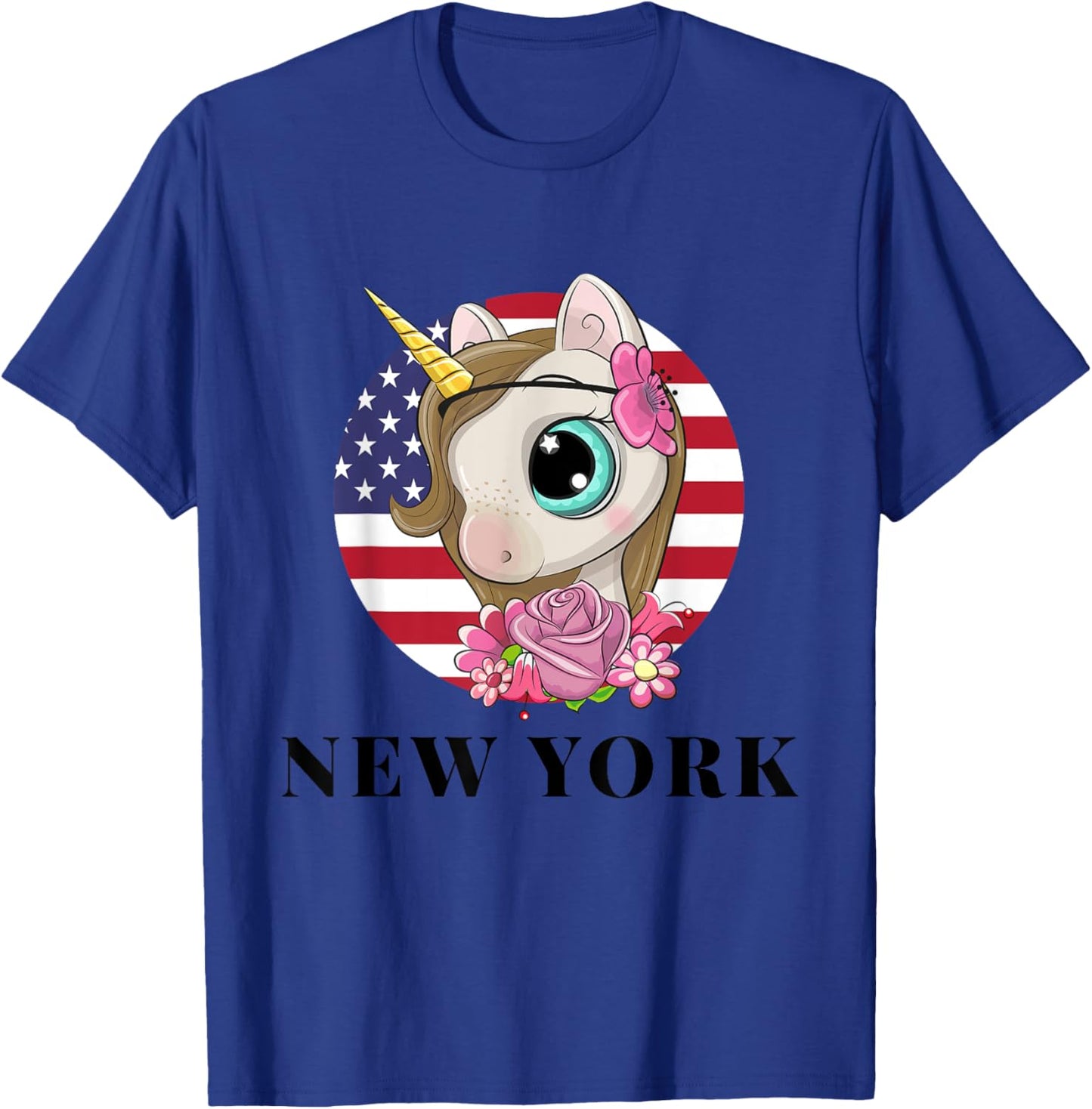 Cool Illustration New York USA Unicorn Rainbow Squad Graphic T-Shirt - T-Shirt | Royal