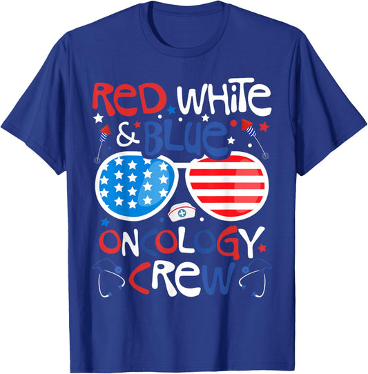 4th of July Red White Blue Oncology Crew Patriotic Nurse T-Shirt - T-Shirt | Royal