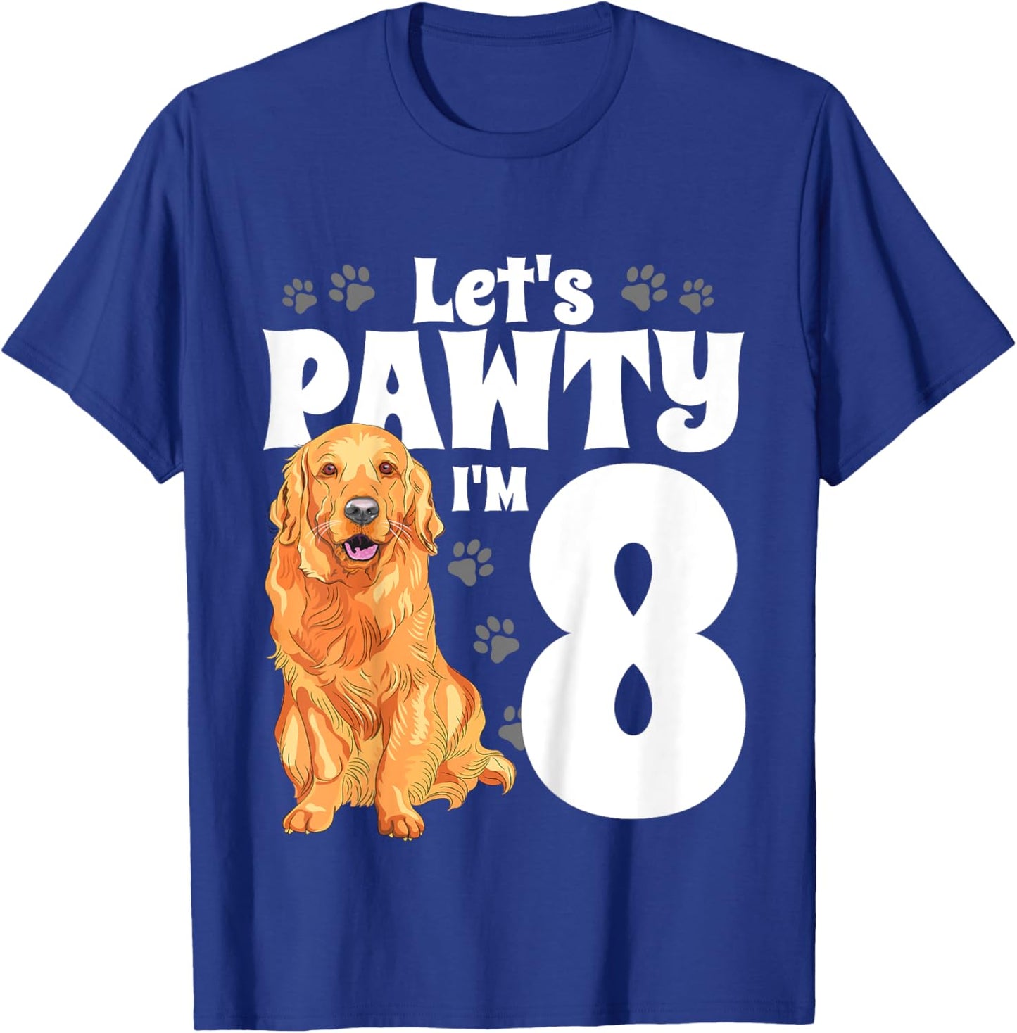 8 Year Old Golden Retriever Dog Birthday Pawty Dogs 8th Gift Girls Kids T-Shirt - T-Shirt | Royal