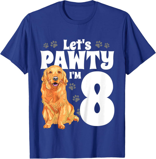 8 Year Old Golden Retriever Dog Birthday Pawty Dogs 8th Gift Girls Kids T-Shirt - T-Shirt | Royal