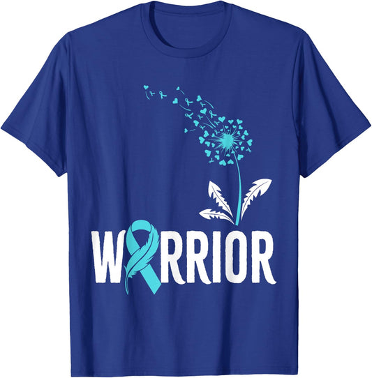 Teal Warrior Ribbon Support Cervical Cancer Awareness T-Shirt - T-Shirt | Royal