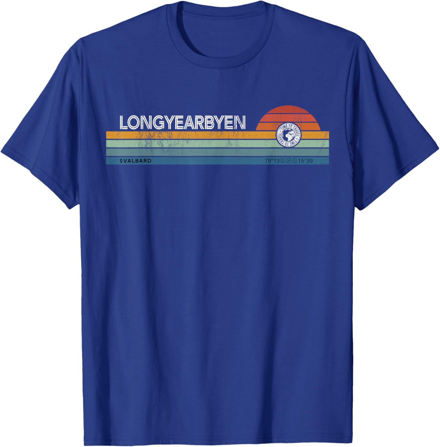 Longyearbyen Svalbard Norway Retro Sunset Rainbow Synth Idea T-Shirt - T-Shirt | Royal