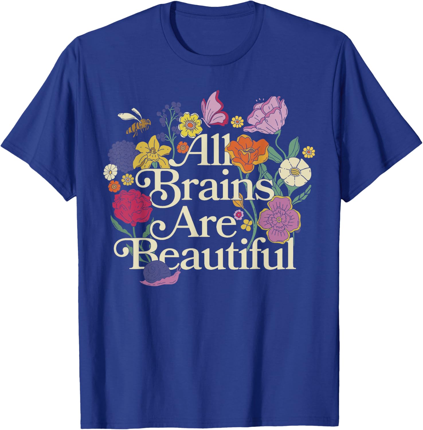 Groovy All Brains Are Beautiful Floral Autism Awareness SPED T-Shirt - T-Shirt | Royal