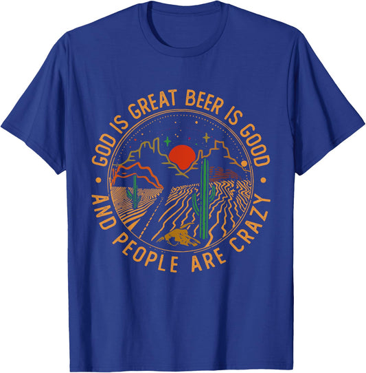 God Is Great Vintage Art Mountains Cactus Deserts Western T-Shirt - T-Shirt | Royal