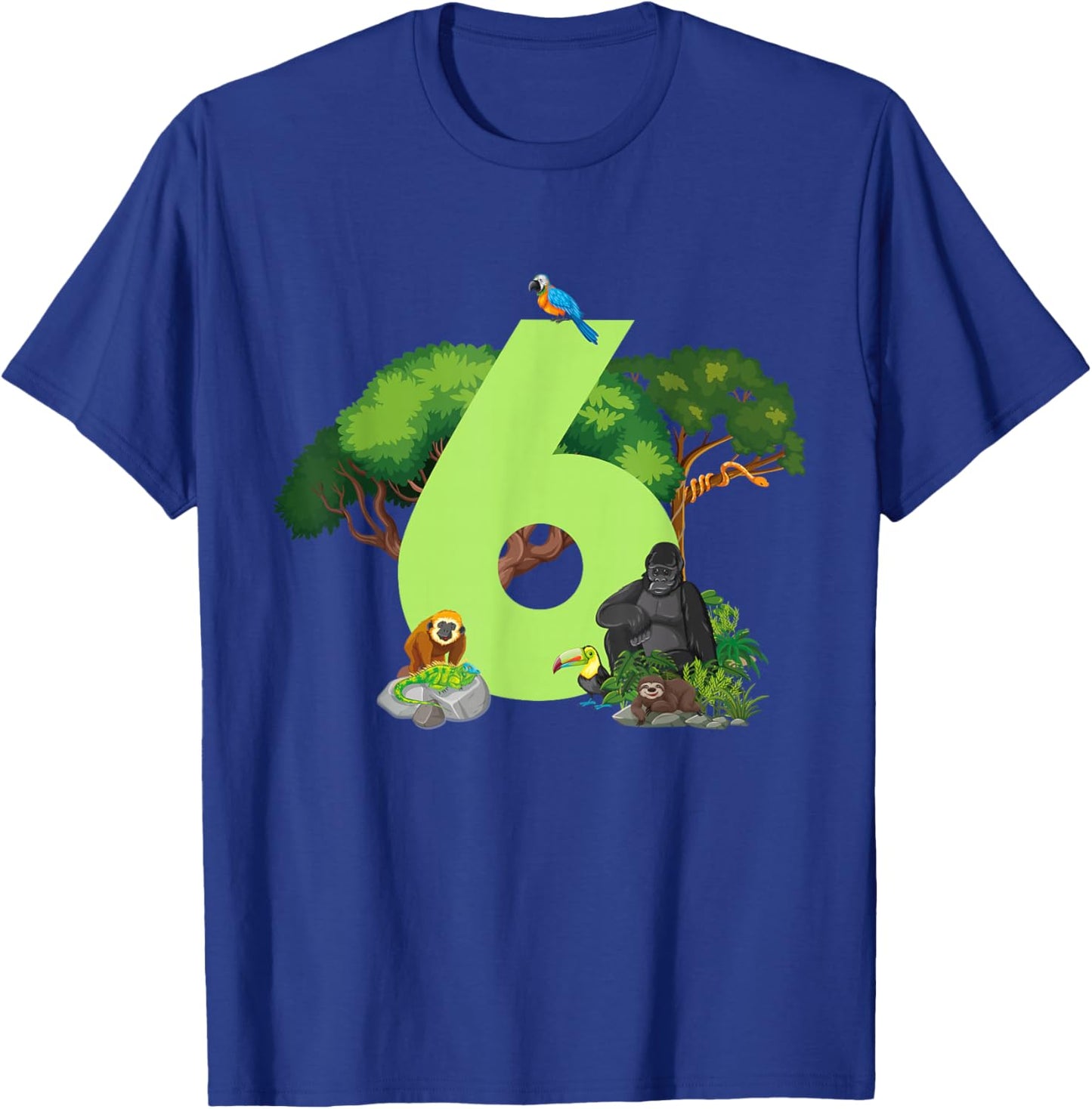 6th Birthday Jungle Animals Safari Rainforest 6 Year Old T-Shirt - T-Shirt | Royal
