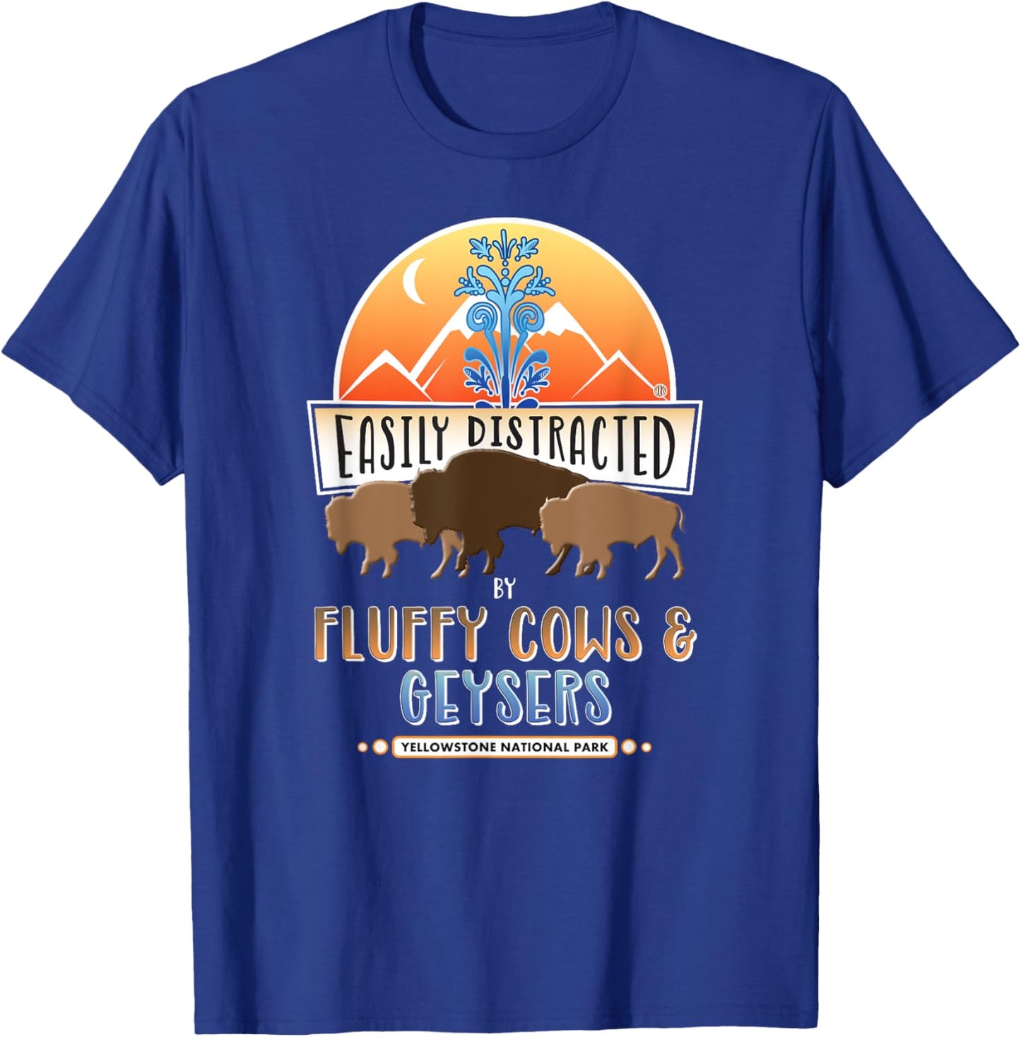 Yellowstone Fluffy Cow Bison & Old Faithful Geyser T-Shirt - T-Shirt | Royal