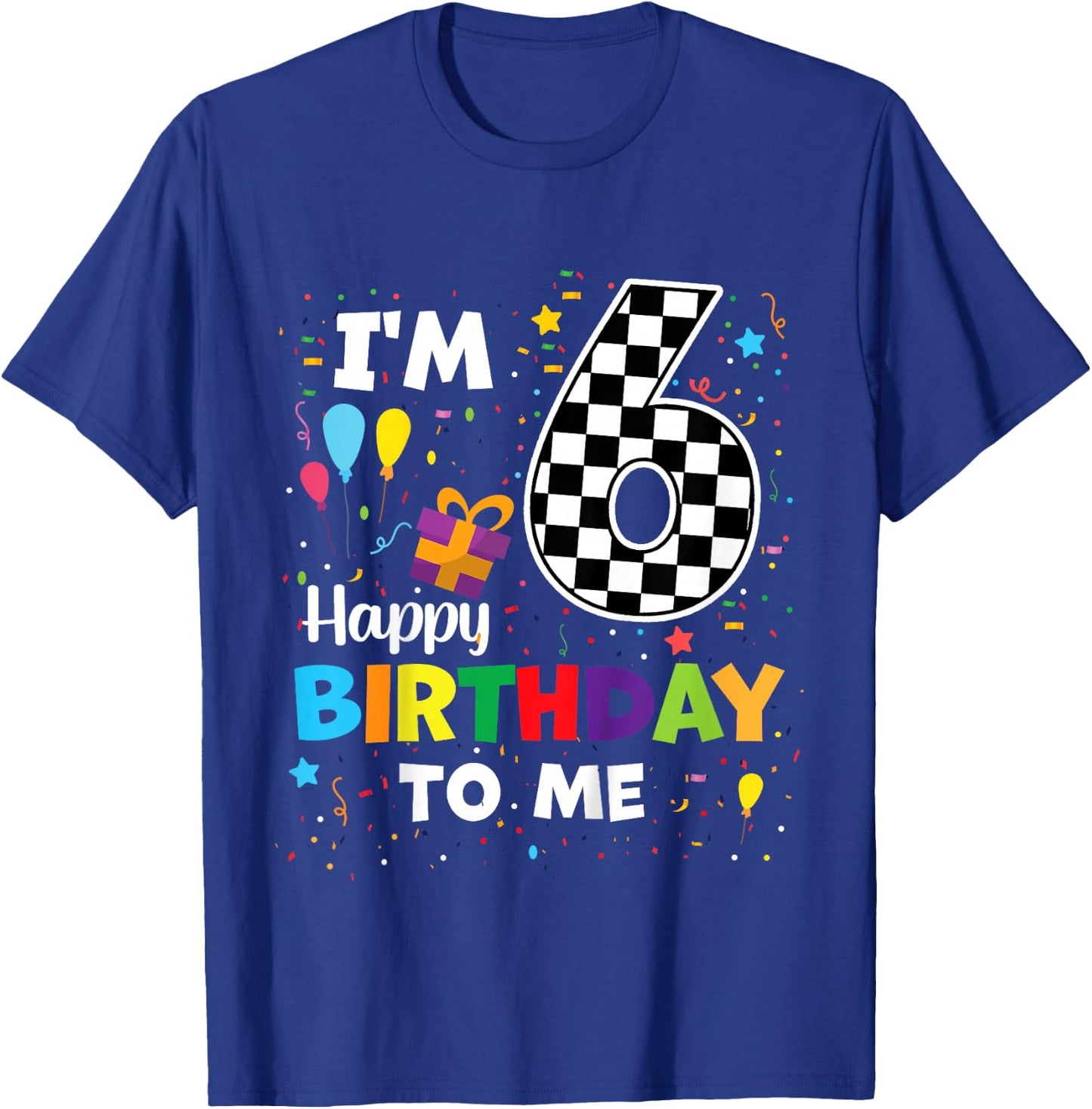 Kids Happy 6th Birthday Racing Car Theme 6 Years Old Boy Racecar T-Shirt - T-Shirt | Royal