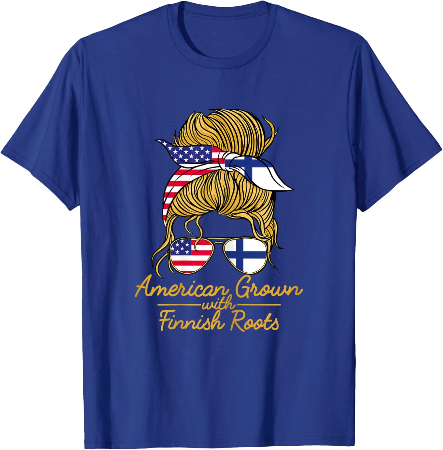 American Grown with Finnish Roots Finland and USA Flag T-Shirt - T-Shirt | Royal