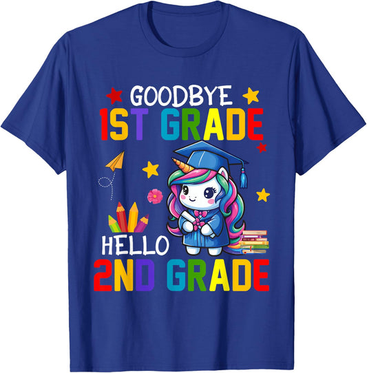Goodbye 1st Grade Hello 2nd Grade Cute Unicorn Graduation T-Shirt - T-Shirt | Royal