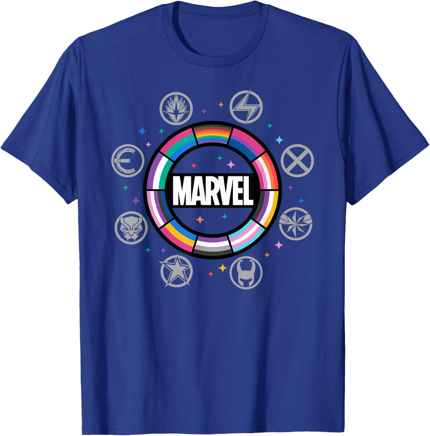 Marvel Pride Flag Rainbow Circle Logo Proud Heroes Symbols T-Shirt - T-Shirt | Royal