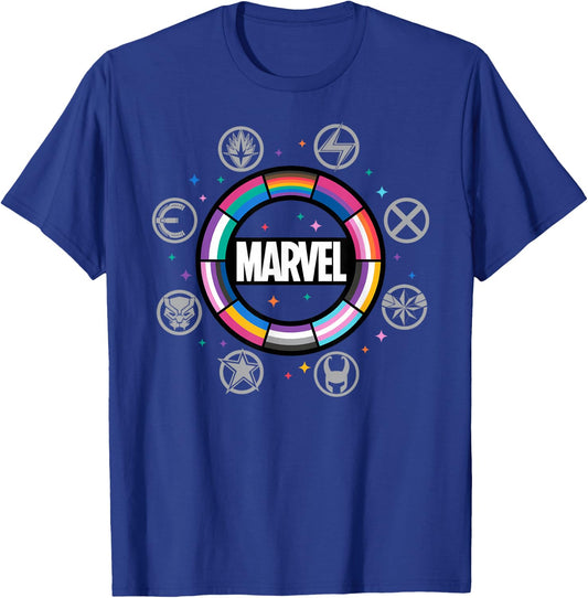 Marvel Pride Flag Rainbow Circle Logo Proud Heroes Symbols T-Shirt - T-Shirt | Royal