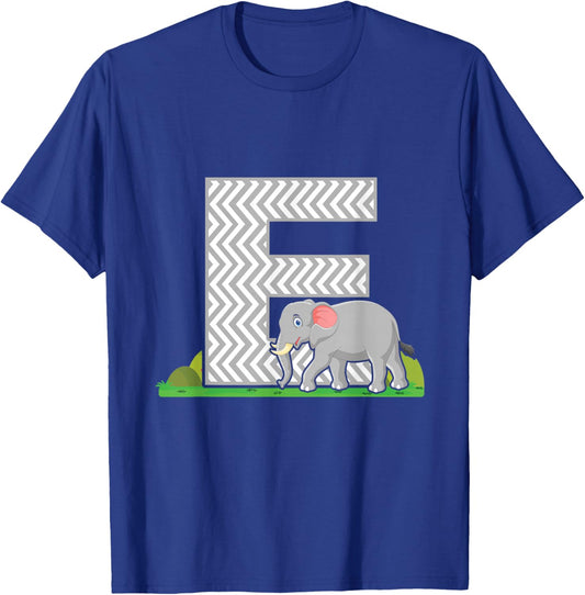 Letter E Elephant Alphabet Last Name Vowel Initials Animals T-Shirt - T-Shirt | Royal